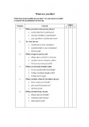 English Worksheet: personality