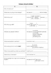 English Worksheet: Dialogue: Going On Holidays - Low Elementary Level 