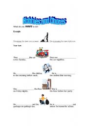 English Worksheet: Chores and Hobbies