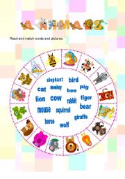 English Worksheet: ANIMALS MATCHING ACTIVITY