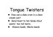 English worksheet: tongue twisters