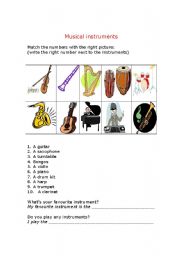English Worksheet: musical instruments