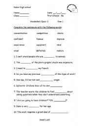 English Worksheet: Vocabulary  Quiz