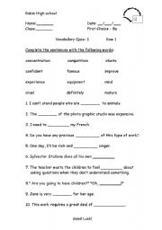 English worksheet: Vocabulary  Quiz