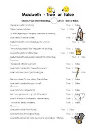 English Worksheet: Macbeth - True or False