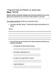 English Worksheet: frog and toad are friends language booklet