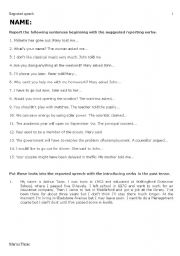 English Worksheet: REPORTED SPEECH