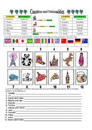 English Worksheet: COUNTRIES AND NATIONALITIES