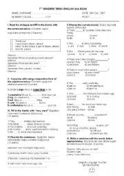 English worksheet: an exam paper