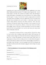 English Worksheet: Obsetiy and overweight
