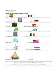 English Worksheet: Where do they live?