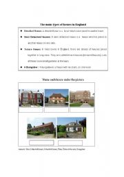 English Worksheet: The main types of houses in England 