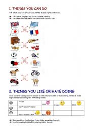 English Worksheet: THINGS U CAN DO & LIKE DOING