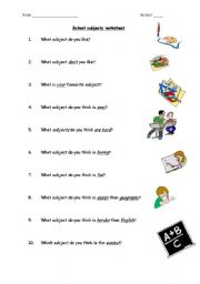 School subjects worksheet