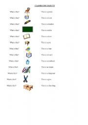 English Worksheet: classroom objects matching