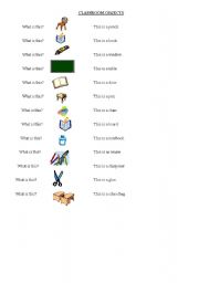 English worksheet: classroom objects matching