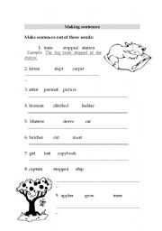 English worksheet: working with sentences