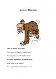 English Worksheet: Monkey Business/ Body parts