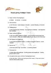 English Worksheet: Thanksgiving muliple choice