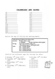 English worksheet: calendar and dates