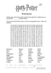 English Worksheet: Harry Potter Word Search