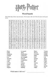English Worksheet: Harry Potter Word Search 2