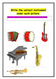 English worksheet: INSTRUMENTS