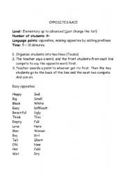 English Worksheet: Opposite race