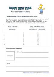 English Worksheet: New Years Resolutions