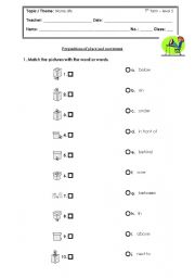 English Worksheet: Prepositions of Place and Movement