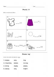 English worksheet: Phonic Revision ir and ng