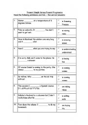 English worksheet: Present simple & Present progressive