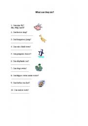 English worksheet: What can they do?