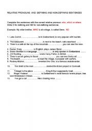 English Worksheet: RELATIVE PRONOUNS AND DEFINING AND NON-DEFINING CLAUSES
