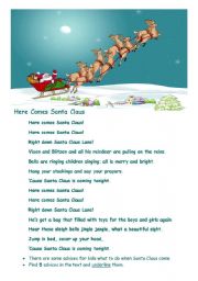 English Worksheet: Here Comes Santa Claus