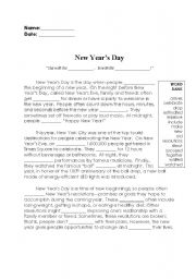 English Worksheet: New Years Day Cloze