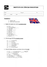 English Worksheet: verb to be