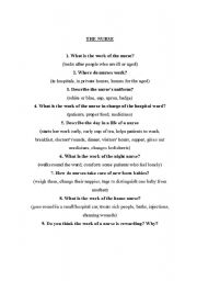 English worksheet: The Nurse - Questions for essay writing