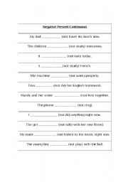 English worksheet: Present Continuous in the Negative