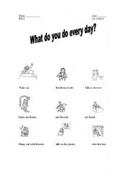 English Worksheet: Daily Routine w/Sequence Words