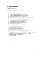 English Worksheet: 20 true questions