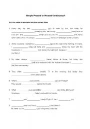 English worksheet: Simple Present or Present Continuous