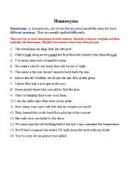 English worksheet: Homonyms