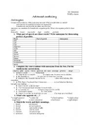 English Worksheet: advanced vocabulary - antonyms