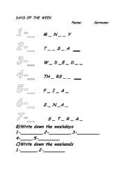 English Worksheet: Days