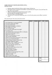 English Worksheet: GAME FOR E.S.O. STUDENTS