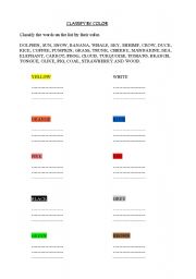 English worksheet: CLASSIFY BY COLOR