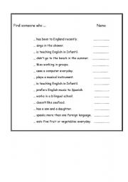 English worksheet: Find someone who. . .  Present Simple