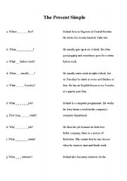 English Worksheet: Present Simple Questions