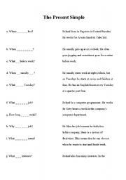 English Worksheet: Present Simple Questions